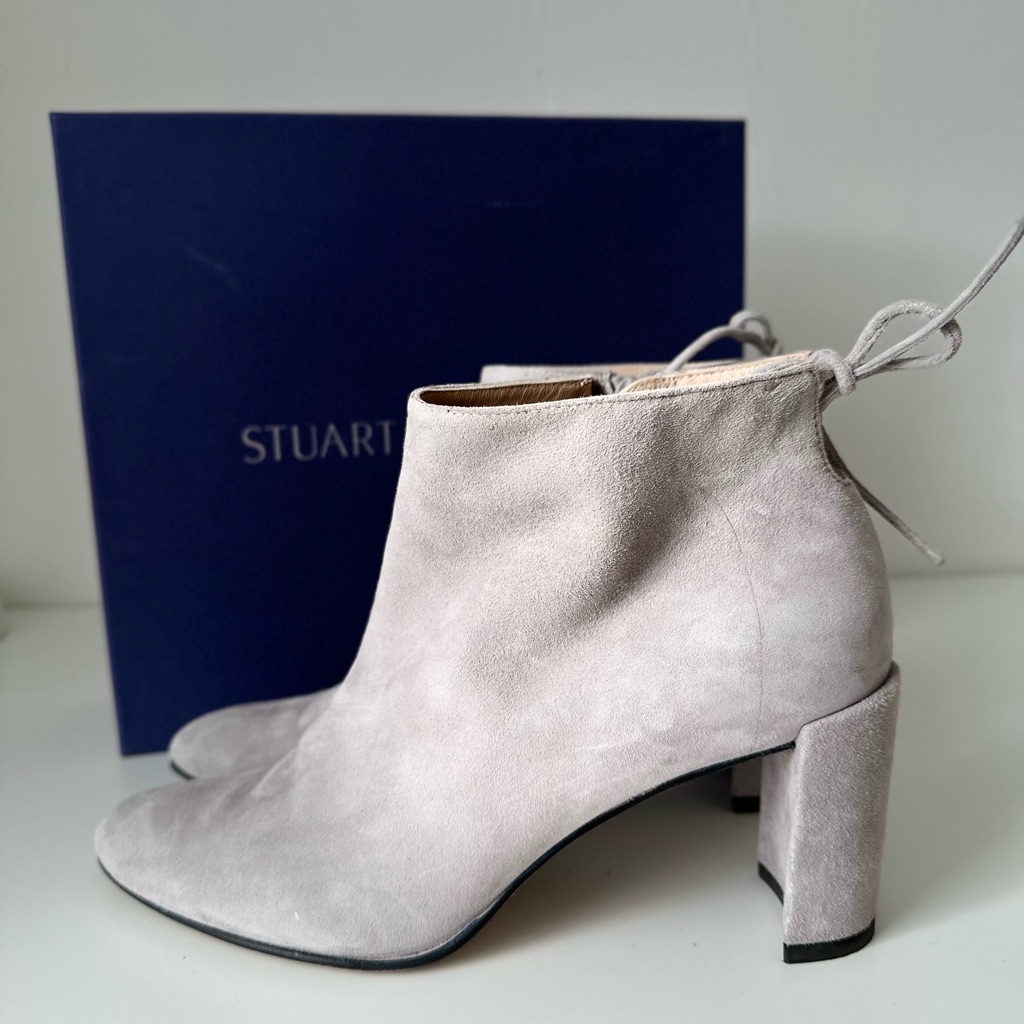 Stuart Weitzman Grey Short Boots Ancle Booties Suede Leather 8.5